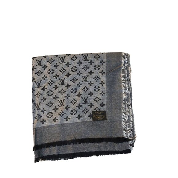 LOUIS VUITTON LV Vintage Grey & Black Monogram Scarf Wrap Scarves - Picture 4 of 6